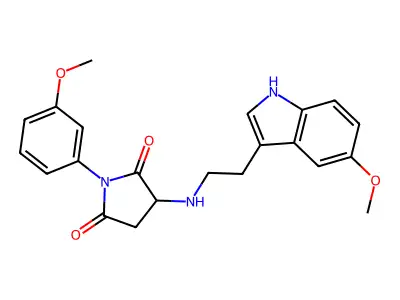 3-{[2-(5-methoxy-1H-indol-3-yl)ethyl]amino}-1-(3-methoxyphenyl)pyrrolidine-2,5-dione structure