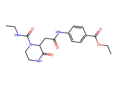 Ethyl 4-({[1-(ethylcarbamoyl)-3-oxopiperazin-2-yl]acetyl}amino)benzoate structure