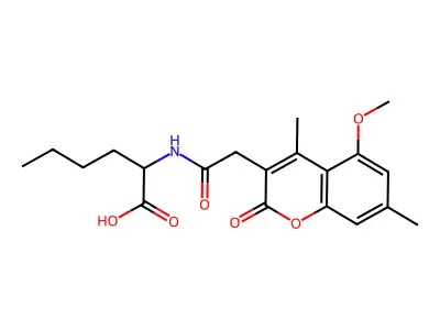 N-[(5-methoxy-4,7-dimethyl-2-oxo-2H-chromen-3-yl)acetyl]norleucine structure