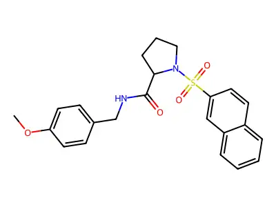 N-[(4-methoxyphenyl)methyl]-1-naphthalen-2-ylsulfonylpyrrolidine-2-carboxamide structure