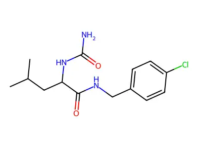 2-(carbamoylamino)-N-[(4-chlorophenyl)methyl]-4-methylpentanamide structure