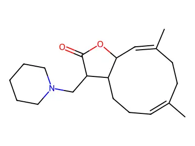 5,8-dimethyl-13-(1-piperidylmethyl)-11-oxabicyclo[8.3.0]trideca-4,8-dien-12-one structure