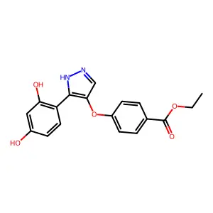 ethyl 4-{[3-(2,4-dihydroxyphenyl)-1H-pyrazol-4-yl]oxy}benzoate structure