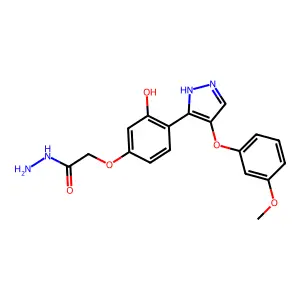 2-(3-hydroxy-4-(4-(3-methoxyphenoxy)-1H-pyrazol-3-yl)phenoxy)acetohydrazide structure