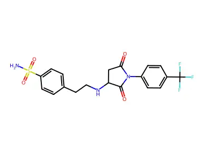 4-[2-({2,5-dioxo-1-[4-(trifluoromethyl)phenyl]pyrrolidin-3-yl}amino)ethyl]benzenesulfonamide structure
