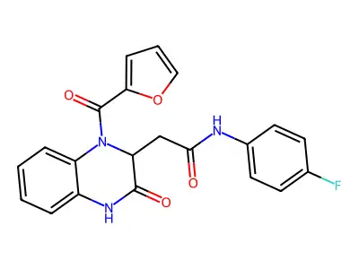 N-(4-fluorophenyl)-2-[1-(furan-2-ylcarbonyl)-3-oxo-1,2,3,4-tetrahydroquinoxalin-2-yl]acetamide structure