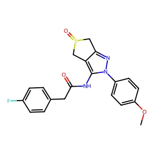 2-(4-fluorophenyl)-N-[2-(4-methoxyphenyl)-5-oxo-4,6-dihydrothieno[3,4-c]pyrazol-3-yl]acetamide structure