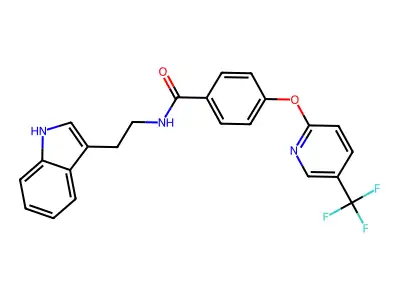 N-[2-(1H-indol-3-yl)ethyl]-4-[5-(trifluoromethyl)pyridin-2-yl]oxybenzamide structure