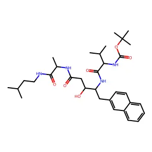 tert-Boc-valyl-(3-hydroxy-4-amino-5-(2-naphthyl)pentanoyl)-alanylisoamylamide structure