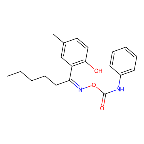 [1-(2-hydroxy-5-methylphenyl)hexylideneamino] N-phenylcarbamate structure