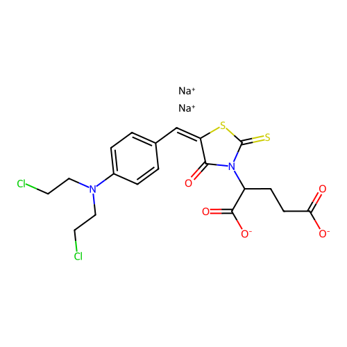 3-(alpha,gamma-Dicarboxypropyl)(5-(p-di(2-chloroethyl)amino)benzylidene)rhodanine disodium structure