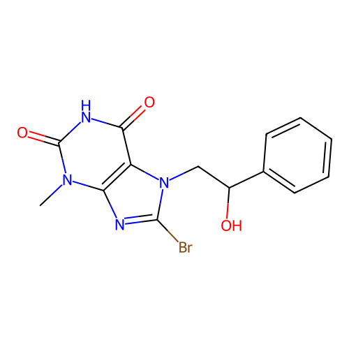 8-bromo-7-(2-hydroxy-2-phenylethyl)-3-methyl-1H-purine-2,6(3H,7H)-dione structure