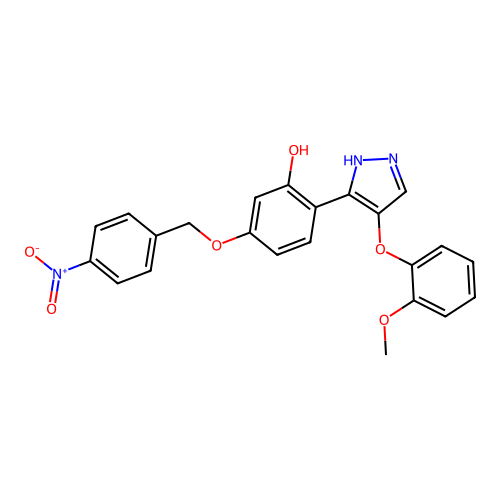 2-[4-(2-methoxyphenoxy)-1H-pyrazol-5-yl]-5-[(4-nitrobenzyl)oxy]phenol structure