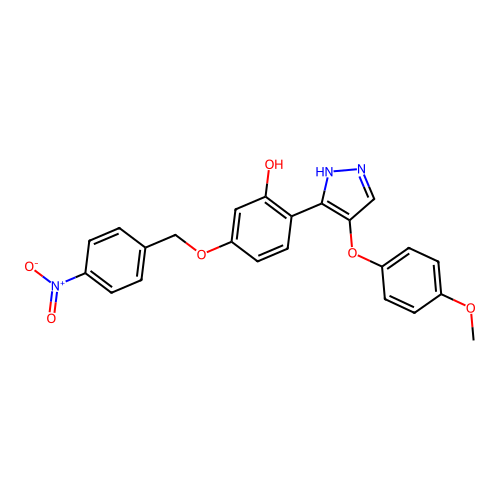 2-(4-(4-methoxyphenoxy)-1H-pyrazol-3-yl)-5-((4-nitrobenzyl)oxy)phenol structure