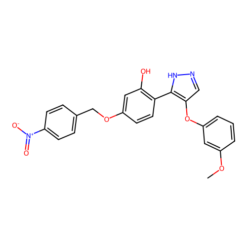 2-[4-(3-methoxyphenoxy)-1H-pyrazol-5-yl]-5-[(4-nitrobenzyl)oxy]phenol structure