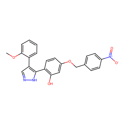 2-(4-(2-methoxyphenyl)-1H-pyrazol-3-yl)-5-((4-nitrobenzyl)oxy)phenol structure