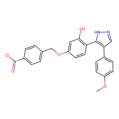 2-[4-(4-Methoxy-phenyl)-1H-pyrazol-3-yl]-5-(4-nitro-benzyloxy)-phenol structure