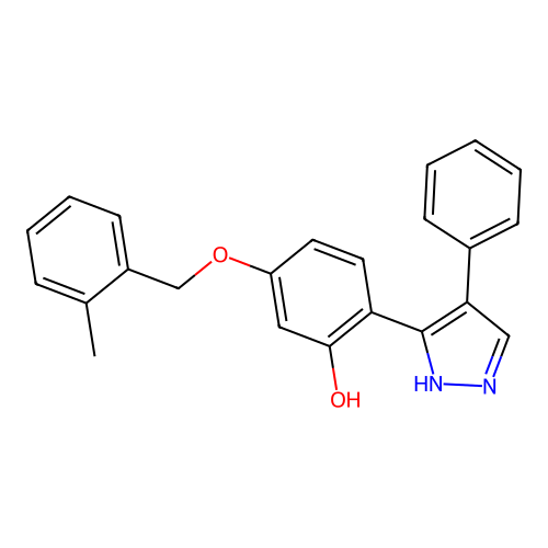 5-((2-methylbenzyl)oxy)-2-(4-phenyl-1H-pyrazol-3-yl)phenol structure