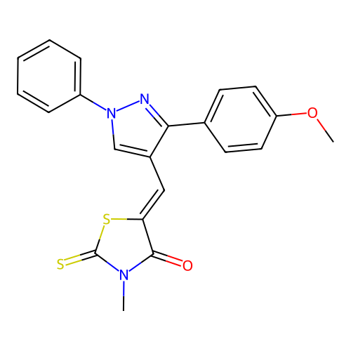 (5Z)-5-[[3-(4-methoxyphenyl)-1-phenylpyrazol-4-yl]methylidene]-3-methyl-2-sulfanylidene-1,3-thiazolidin-4-one structure