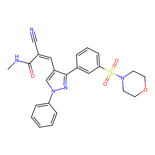 (Z)-2-cyano-N-methyl-3-(3-(3-(morpholinosulfonyl)phenyl)-1-phenyl-1H-pyrazol-4-yl)acrylamide structure