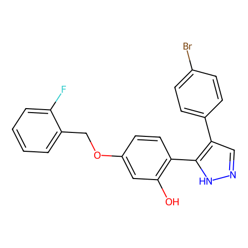 2-[4-(4-bromophenyl)-1H-pyrazol-5-yl]-5-[(2-fluorobenzyl)oxy]phenol structure