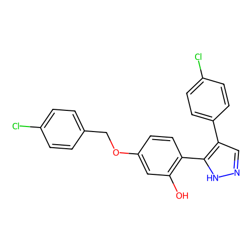 5-[(4-chlorobenzyl)oxy]-2-[4-(4-chlorophenyl)-1H-pyrazol-5-yl]phenol structure