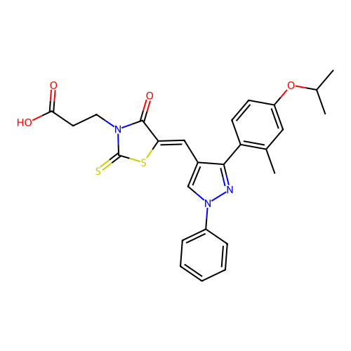 (Z)-3-(5-((3-(4-isopropoxy-2-methylphenyl)-1-phenyl-1H-pyrazol-4-yl)methylene)-4-oxo-2-thioxothiazolidin-3-yl)propanoic acid structure