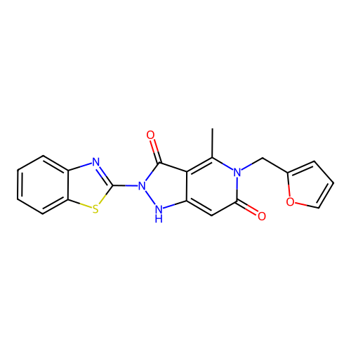 2-(benzo[d]thiazol-2-yl)-5-(furan-2-ylmethyl)-4-methyl-1H-pyrazolo[4,3-c]pyridine-3,6(2H,5H)-dione structure