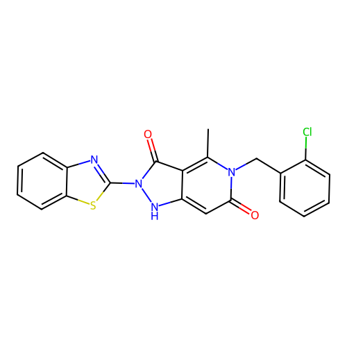 2-(1,3-benzothiazol-2-yl)-5-(2-chlorobenzyl)-6-hydroxy-4-methyl-2,5-dihydro-3H-pyrazolo[4,3-c]pyridin-3-one structure