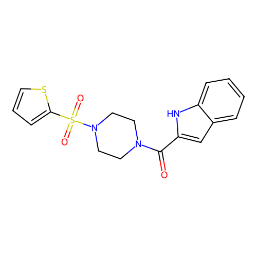 1H-indol-2-yl[4-(thiophen-2-ylsulfonyl)piperazin-1-yl]methanone structure