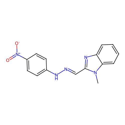 1-methyl-2-{(E)-[2-(4-nitrophenyl)hydrazinylidene]methyl}-1H-benzimidazole structure