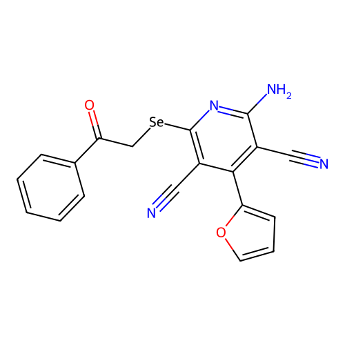 2-amino-4-(2-furyl)-6-phenacylselanyl-pyridine-3,5-dicarbonitrile structure