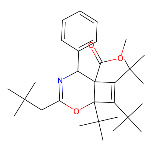 (1S,6R)-1,7,8-Tri-tert-butyl-3-(2,2-dimethyl-propyl)-5-phenyl-2-oxa-4-aza-bicyclo[4.2.0]octa-3,7-diene-6-carboxylic acid methyl ester structure