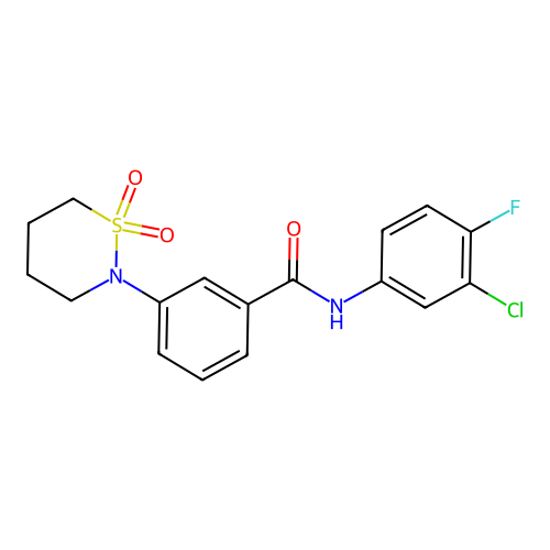 N-(3-chloro-4-fluorophenyl)-3-(1,1-dioxido-1,2-thiazinan-2-yl)benzamide structure