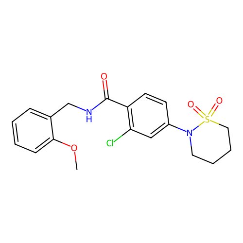 2-chloro-4-(1,1-dioxido-1,2-thiazinan-2-yl)-N-(2-methoxybenzyl)benzamide structure