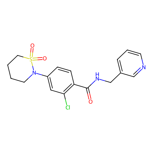2-chloro-4-(1,1-dioxido-1,2-thiazinan-2-yl)-N-(pyridin-3-ylmethyl)benzamide structure