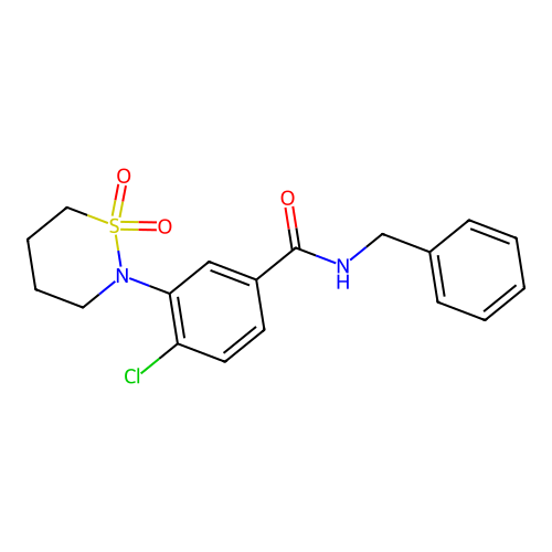 N-benzyl-4-chloro-3-(1,1-dioxido-1,2-thiazinan-2-yl)benzamide structure