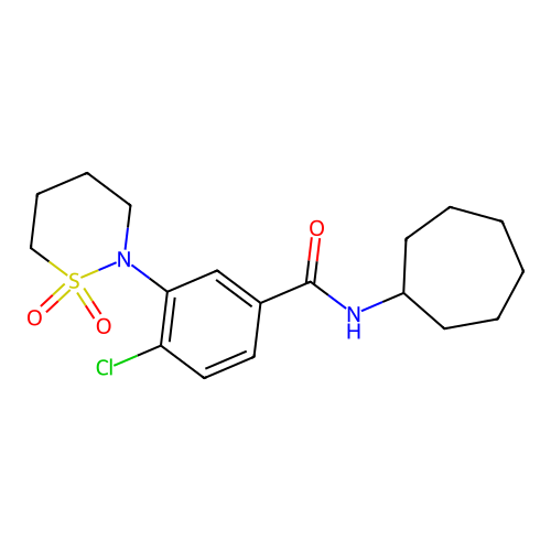 4-chloro-N-cycloheptyl-3-(1,1-dioxido-1,2-thiazinan-2-yl)benzamide structure
