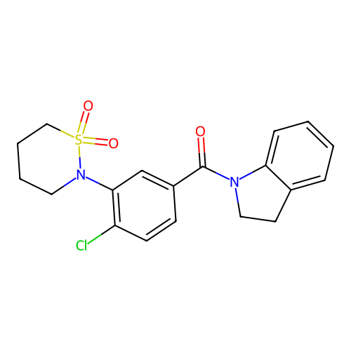 (4-chloro-3-(1,1-dioxido-1,2-thiazinan-2-yl)phenyl)(indolin-1-yl)methanone structure