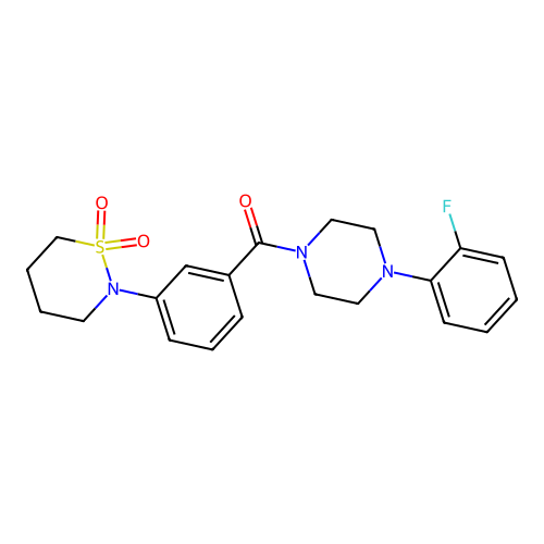 (3-(1,1-dioxido-1,2-thiazinan-2-yl)phenyl)(4-(2-fluorophenyl)piperazin-1-yl)methanone structure