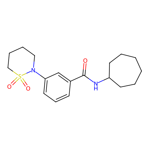 N-cycloheptyl-3-(1,1-dioxido-1,2-thiazinan-2-yl)benzamide structure