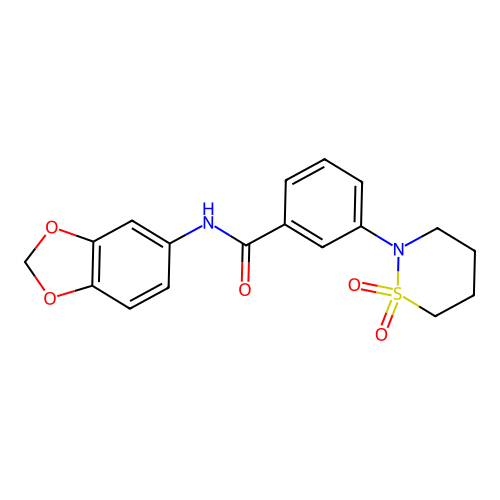 N-(1,3-benzodioxol-5-yl)-3-(1,1-dioxido-1,2-thiazinan-2-yl)benzamide structure