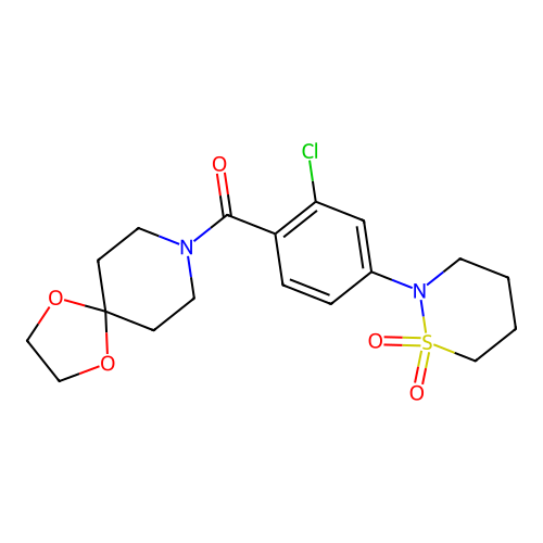 [2-chloro-4-(1,1-dioxido-1,2-thiazinan-2-yl)phenyl](1,4-dioxa-8-azaspiro[4.5]dec-8-yl)methanone structure