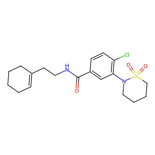 4-chloro-N-(2-(cyclohex-1-en-1-yl)ethyl)-3-(1,1-dioxido-1,2-thiazinan-2-yl)benzamide structure