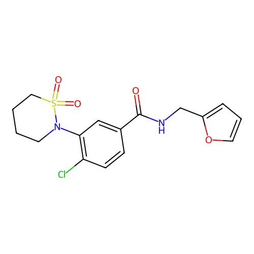 4-chloro-3-(1,1-dioxido-1,2-thiazinan-2-yl)-N-(furan-2-ylmethyl)benzamide structure
