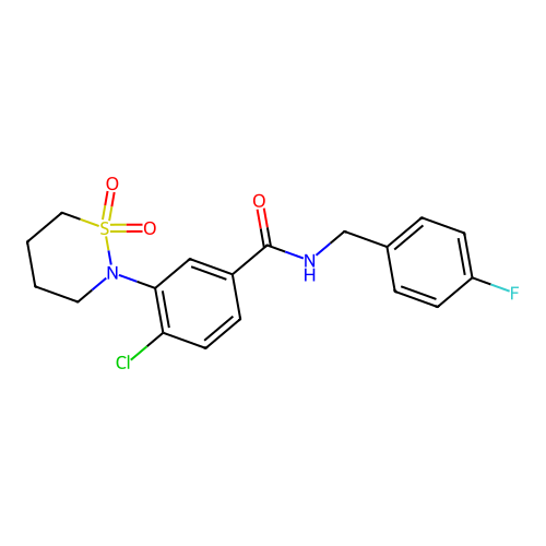 4-chloro-3-(1,1-dioxido-1,2-thiazinan-2-yl)-N-(4-fluorobenzyl)benzamide structure
