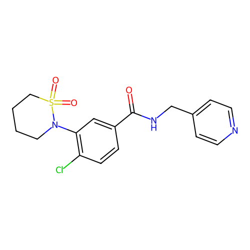 4-chloro-3-(1,1-dioxido-1,2-thiazinan-2-yl)-N-(pyridin-4-ylmethyl)benzamide structure