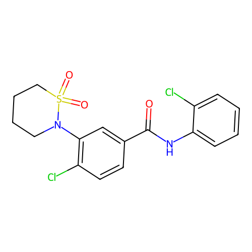 4-chloro-N-(2-chlorophenyl)-3-(1,1-dioxido-1,2-thiazinan-2-yl)benzamide structure