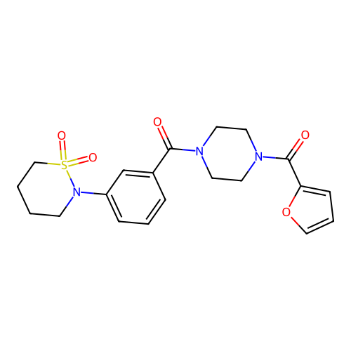 (4-(3-(1,1-dioxido-1,2-thiazinan-2-yl)benzoyl)piperazin-1-yl)(furan-2-yl)methanone structure