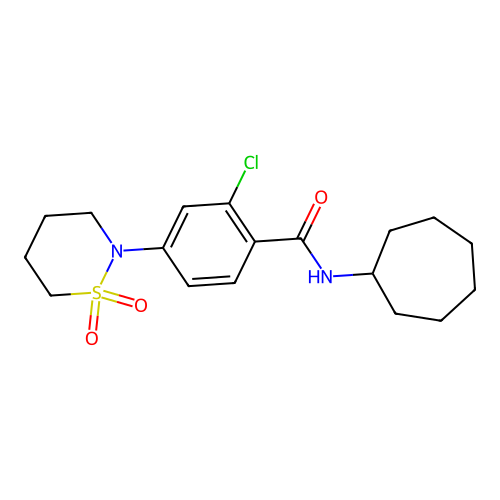 2-chloro-N-cycloheptyl-4-(1,1-dioxido-1,2-thiazinan-2-yl)benzamide structure